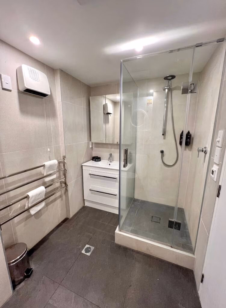 Twin Studio Apartment bathroom with spacious shower