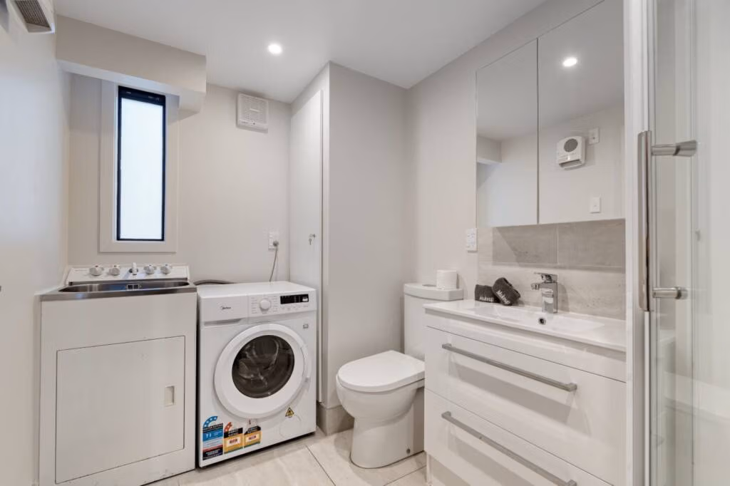 1 Bedroom Apartment bathroom and laundry